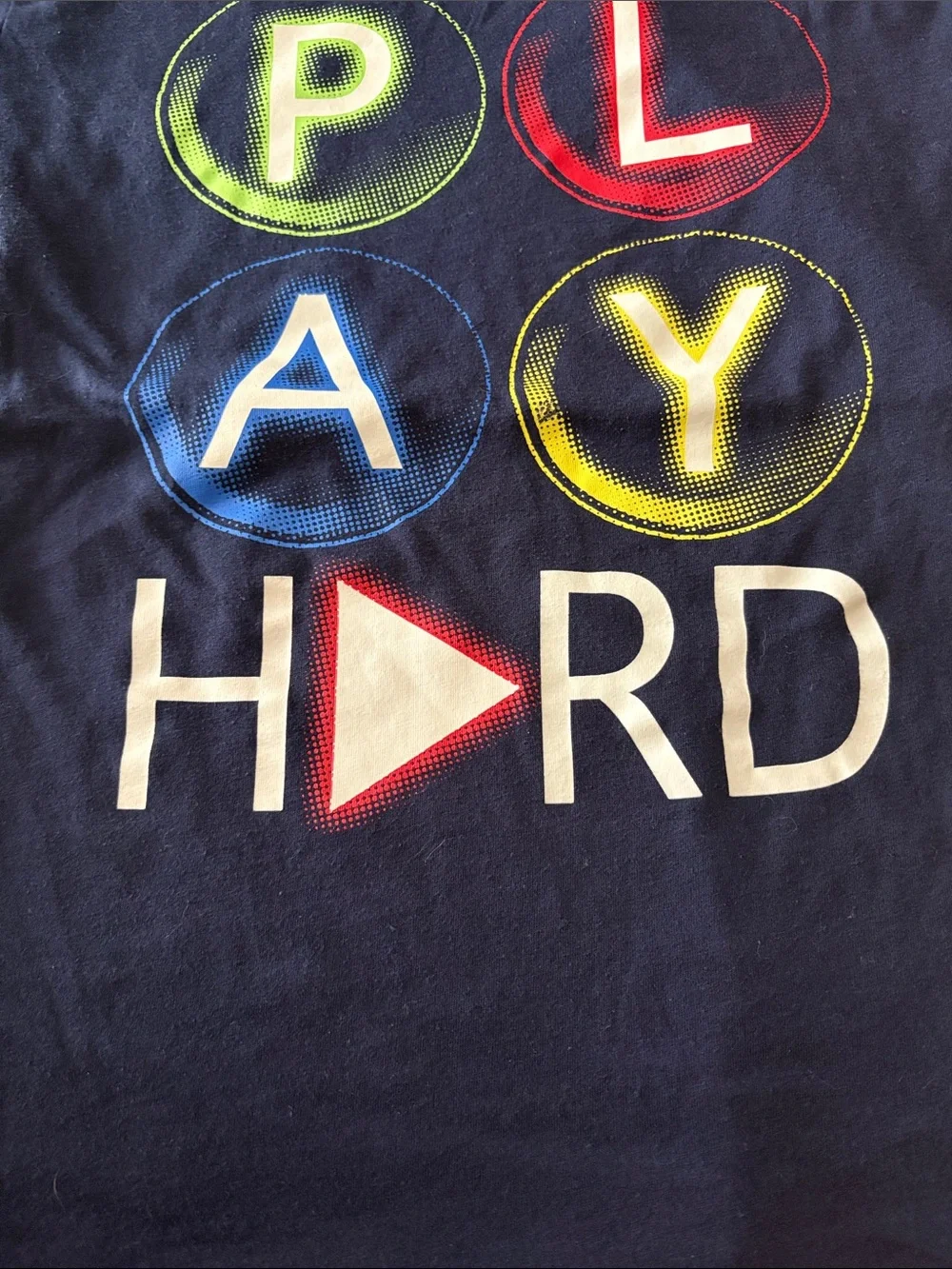 Navy Graphic Tee with Multicolor Accents Size L Casual Athlete